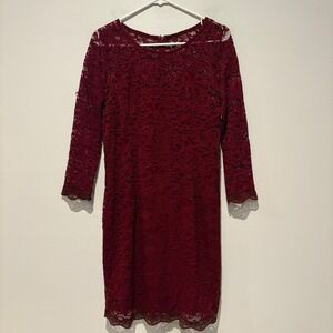 Piperlime Collection Burgundy Red Lace Dress Cocktail Party Elegant Modest M‎
